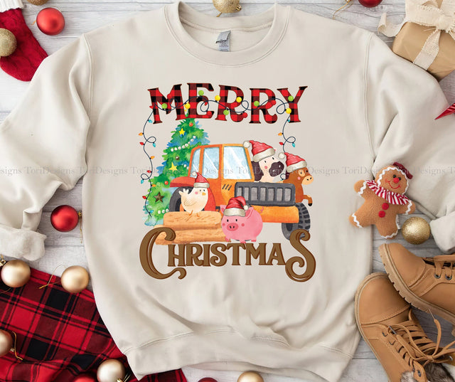 Merry Christmas Farm Animals PNG Sublimation Design Sublimation ToriDesigns 