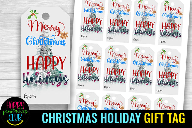 Merry Christmas Gift Tags Printable- Happy Holiday Gift Tags SVG Happy Printables Club 
