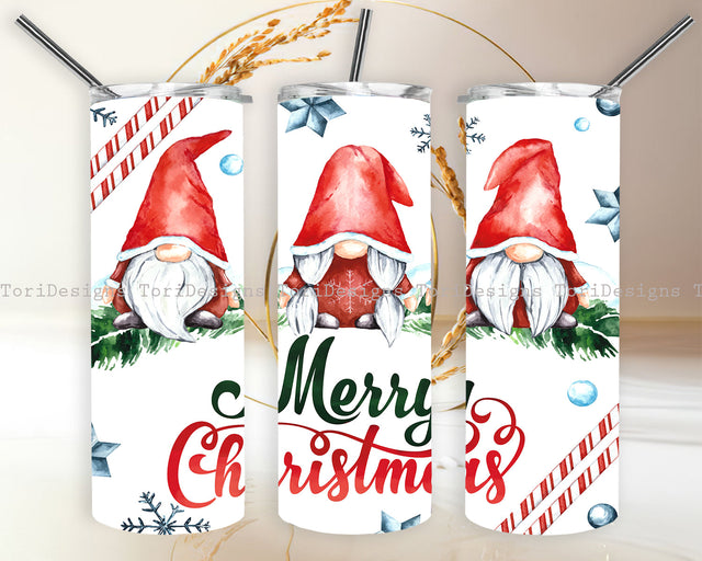 Merry Christmas Gnome 20oz Skinny Tumbler Sublimation Designs Sublimation ToriDesigns 