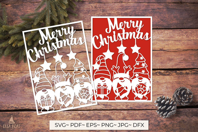 Merry christmas gnome svg | Gnome christmas card papercut 3D Paper Olga Boat Design 