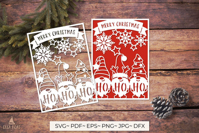 Merry christmas gnome svg | Ho ho ho Merry christmas card 3D Paper Olga Boat Design 