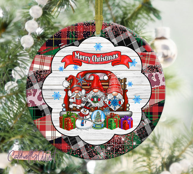 Merry Christmas Gnomes - Sublimation Round Ornament - PNG Design Sublimation CaldwellArt 