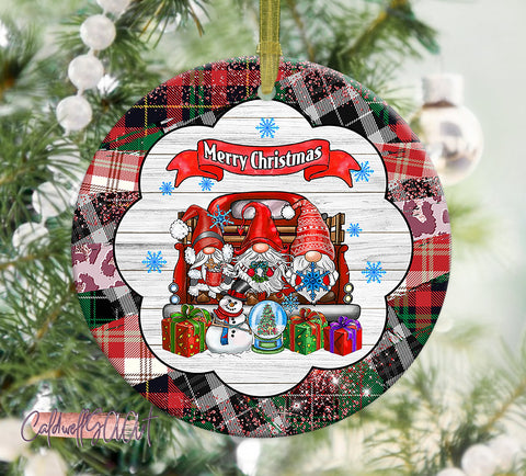 Merry Christmas Gnomes - Sublimation Round Ornament - PNG Design Sublimation CaldwellArt 