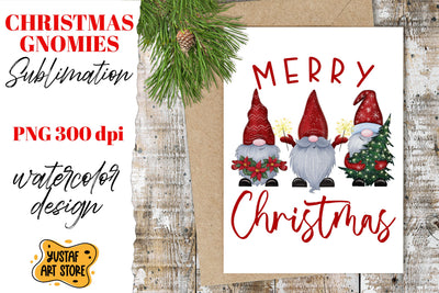 Merry Christmas gnomes sublimation. Watercolor illustration Sublimation Yustaf Art Store 