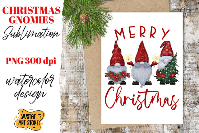 Merry Christmas gnomes sublimation. Watercolor illustration Sublimation Yustaf Art Store 