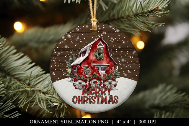 Merry Christmas Gnomies Ornament Sublimation Design PNG Sublimation BijouBay 