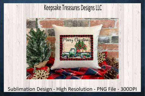 Merry Christmas Green Truck PNG, Farmhouse Pickup Truck, Rustic Christmas, Sublimation Printable PNG, Digital Download Sublimation Keepsake Treasures Designs LLC. 