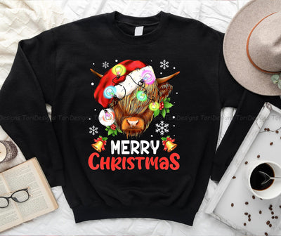 Merry Christmas Highland Cow Western Santa Hat PNG Sublimation Design Sublimation ToriDesigns 