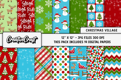 Merry Christmas Holiday Digital Papers, scrapbooking backgrounds designs Digital Pattern CreativeCraftShop 