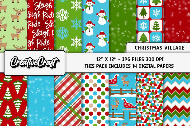 Merry Christmas Holiday Digital Papers, scrapbooking backgrounds designs Digital Pattern CreativeCraftShop 