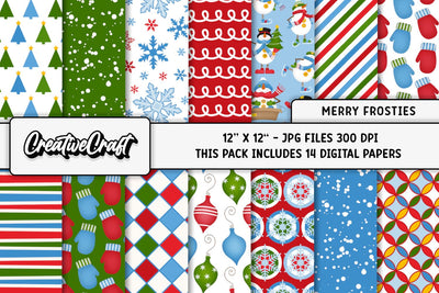 Merry Christmas Holiday Digital Papers, scrapbooking backgrounds designs Digital Pattern CreativeCraftShop 