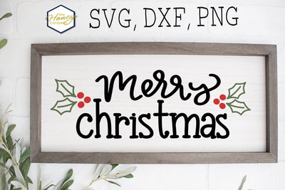 Merry Christmas Holly Berry Hand Lettering SVG DXF PNG File SVG The Honey Company 