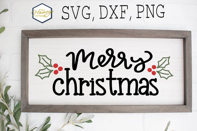 Merry Christmas Holly Berry Hand Lettering SVG DXF PNG File SVG The Honey Company 