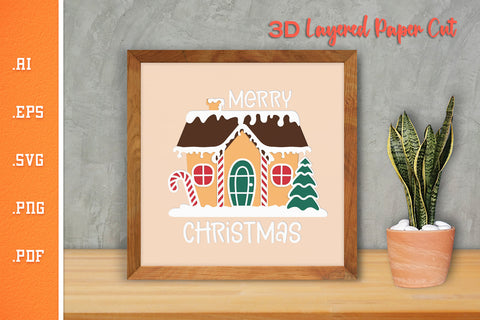 Merry Christmas House - 3D Layered Paper Cut SVG 3 SVG Slim Studio 