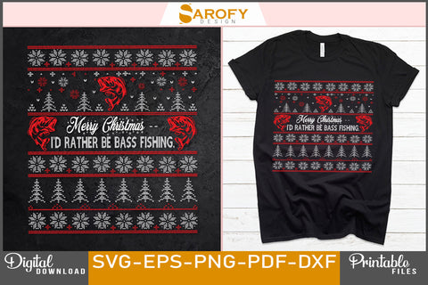 Merry Christmas, I'd rather be bass fishing SVG design file SVG Sarofydesign 