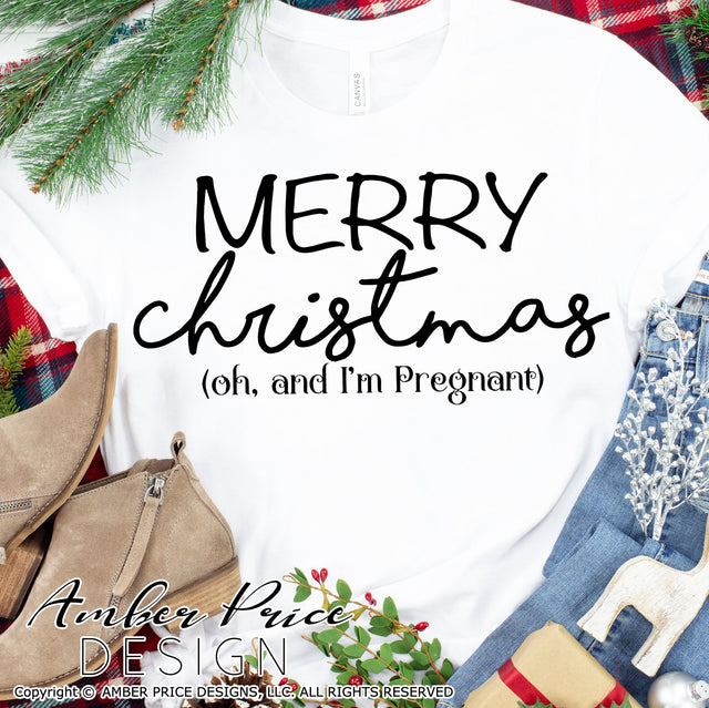 Merry Christmas I'm Pregnant SVG | Christmas Pregnancy Reveal SVG PNG DXF | Winter Maternity SVG for Christmas SVG Amber Price Design 