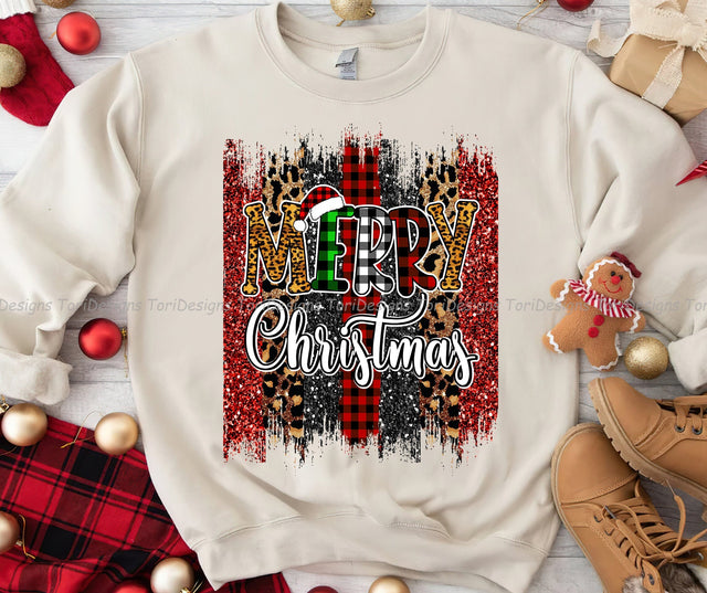 Merry Christmas Leopard Buffalo Plaid Sublimation Design Download Sublimation ToriDesigns 