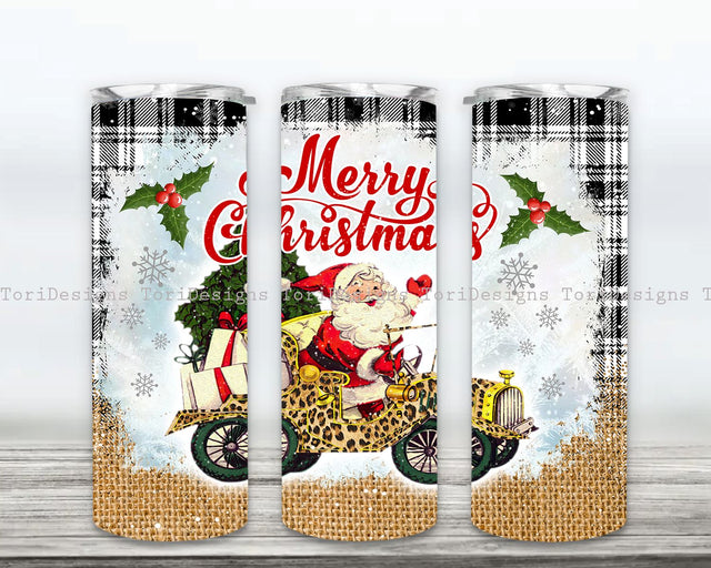 Merry Christmas Leopard Old Truck 20oz Skinny Tumbler Sublimation Designs, hristmas Tumbler PNG, Xmas Tumbler PNG Sublimation ToriDesigns 