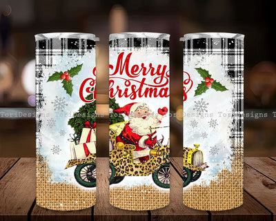 Merry Christmas Leopard Old Truck 20oz Skinny Tumbler Sublimation Designs Santa Box for StraightTapered Tumbler PNG File Sublimation ToriDesigns 