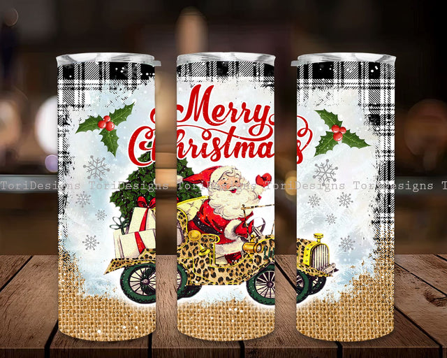 Merry Christmas Leopard Old Truck 20oz Skinny Tumbler Sublimation Designs Santa Box for StraightTapered Tumbler PNG File Sublimation ToriDesigns 