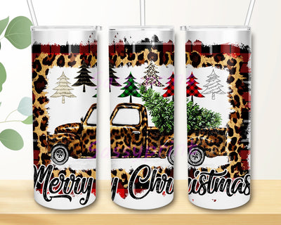 Merry Christmas Leopard Truck 20oz Skinny Tumbler Sublimation Designs for Straight/Tapered Tumbler PNG File Digital Download Sublimation sassyprint 