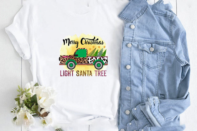 Merry Christmas Light Santa Tree Sublimation SVGArt 