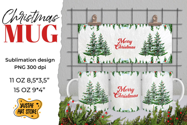 Merry Christmas mug sublimation. Christmas tree illustration Sublimation Yustaf Art Store 
