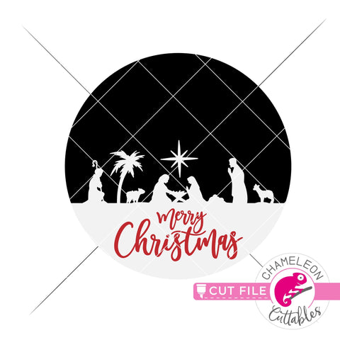 Merry Christmas nativity scene for round sign svg png dxf SVG Chameleon Cuttables 