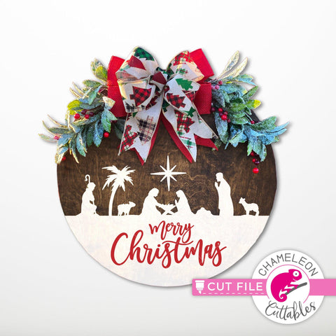 Merry Christmas nativity scene for round sign svg png dxf SVG Chameleon Cuttables 