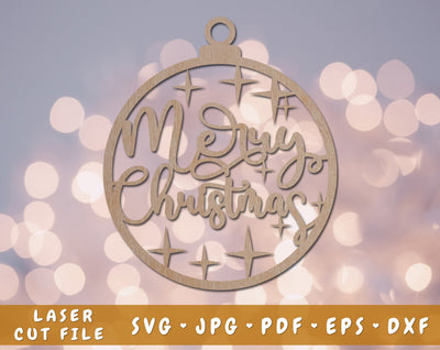 Merry Christmas Ornament Laser SVG Cut File SVG HappyDesignStudio 