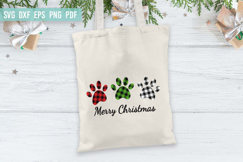 Merry Christmas Paw SVG| Buffalo plaid paw print SVG SVG Irina Ostapenko 