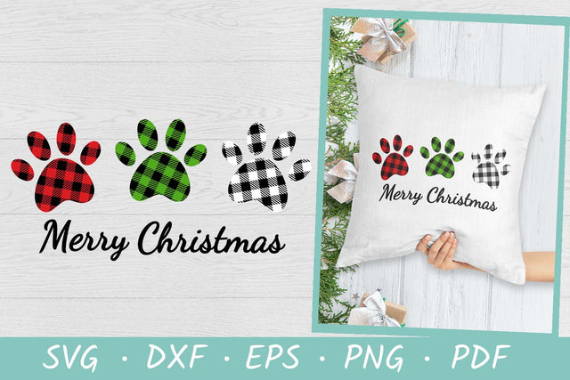 Merry Christmas Paw SVG| Buffalo plaid paw print SVG SVG Irina Ostapenko 