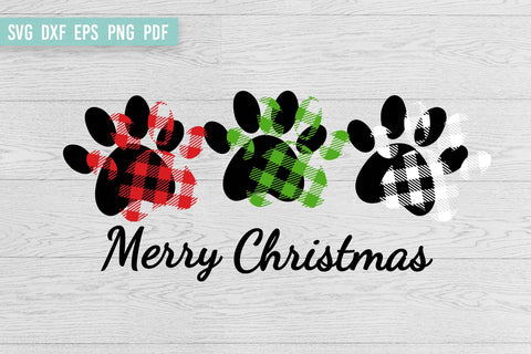 Merry Christmas Paw SVG| Buffalo plaid paw print SVG SVG Irina Ostapenko 