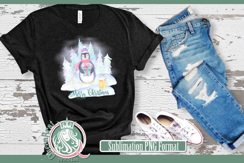 Merry Christmas Penguin Sublimation Sublimation QueenBrat Digital Designs 