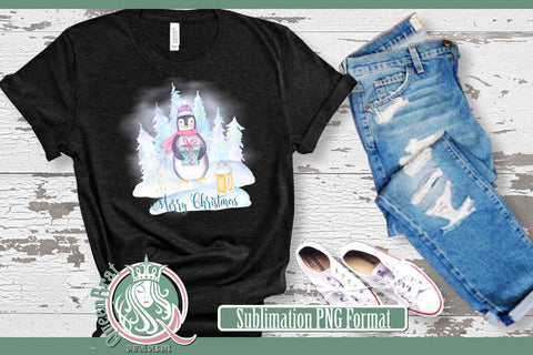 Merry Christmas Penguin Sublimation Sublimation QueenBrat Digital Designs 