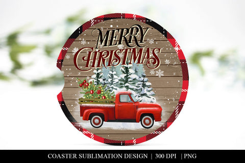 Merry Christmas Pick Up Truck Car Coaster Sublimation PNG Sublimation BijouBay 