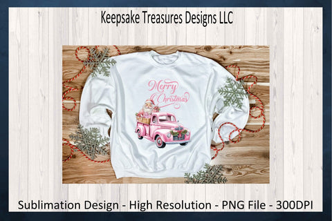 Merry Christmas Pink Santa Claus Truck, Pink Santa Claus, Santa Claus PNG, Christmas Sublimation Design, PNG Printable, Digital Download Sublimation Keepsake Treasures Designs LLC. 