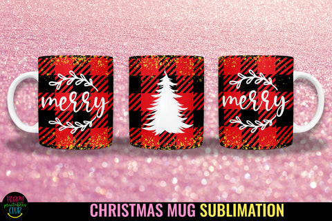 Merry Christmas Plaid Mug Sublimation I 11 Oz Holiday Mug Sublimation Happy Printables Club 