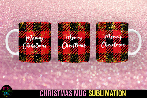 Merry Christmas Plaid Mug Sublimation I 11 Oz Holiday Mug Sublimation Happy Printables Club 