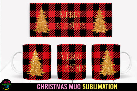 Merry Christmas Plaid Mug Sublimation I 11 Oz Holiday Mug Sublimation Happy Printables Club 