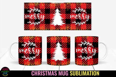Merry Christmas Plaid Mug Sublimation I 11 Oz Holiday Mug Sublimation Happy Printables Club 