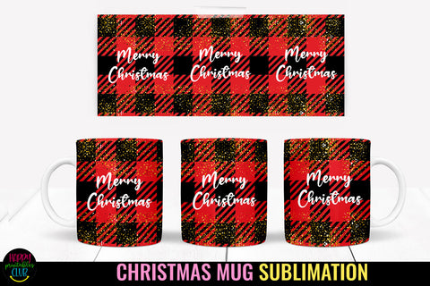Merry Christmas Plaid Mug Sublimation I 11 Oz Holiday Mug Sublimation Happy Printables Club 