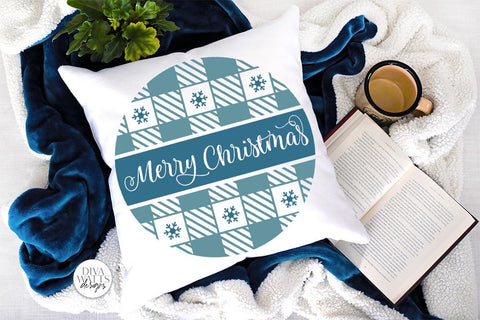 Merry Christmas Plaid Pattern SVG | Round Winter Welcome Design SVG Diva Watts Designs 