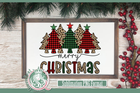Merry Christmas Plaid Trees Sublimation Sublimation QueenBrat Digital Designs 