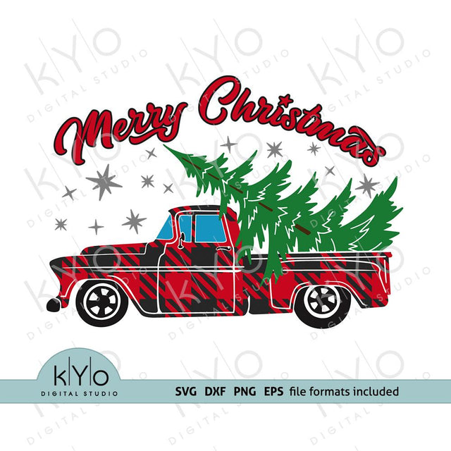 Merry Christmas Plaid Truck shirt design SVG PNG DXF files SVG kYo Digital Studio 