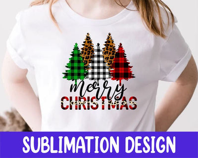 Merry Christmas PNG Image, Leopard Buffalo Plaid Christmas Trees Design, Sublimation Designs Download, PNG File Sublimation iStyleDesign 