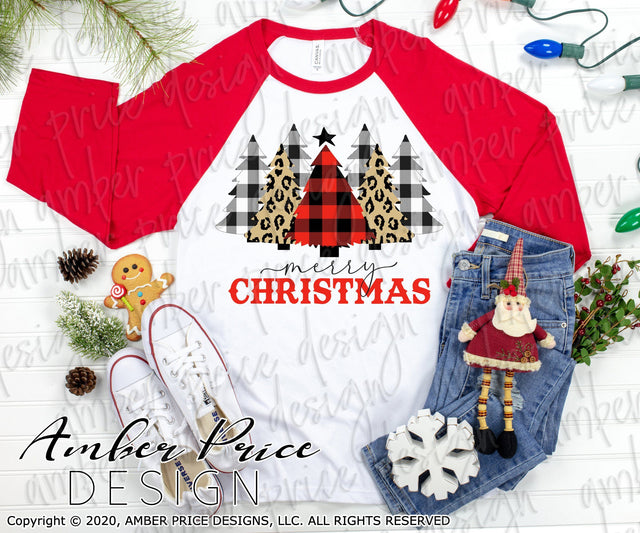 Merry Christmas PNG | Leopard print and Buffalo Plaid Christmas Trees Sublimation Files for winter Sublimation Amber Price Design 