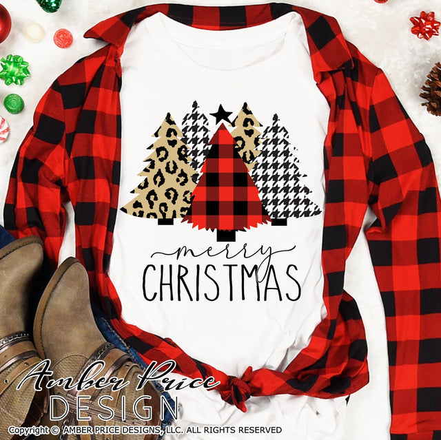 Merry Christmas PNG | Leopard print, houndstooth, and Buffalo Plaid Christmas Trees Sublimation Files for winter Sublimation Amber Price Design 