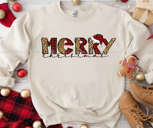Merry Christmas PNG, Plaid Christmas Sublimation Design Sublimation ToriDesigns 