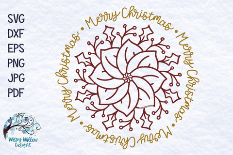 Merry Christmas Poinsettia SVG SVG Wispy Willow Designs 